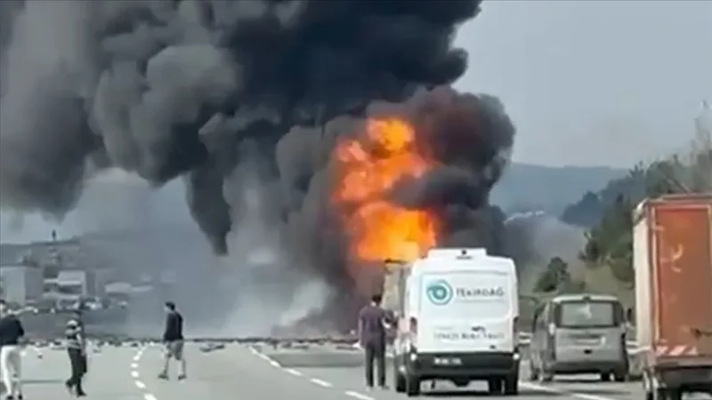 北マルマラ高速道路でトラックから出火した